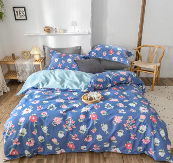 3D Dark Blue Bottom Flower 13181 Bed Pillowcases Quilt