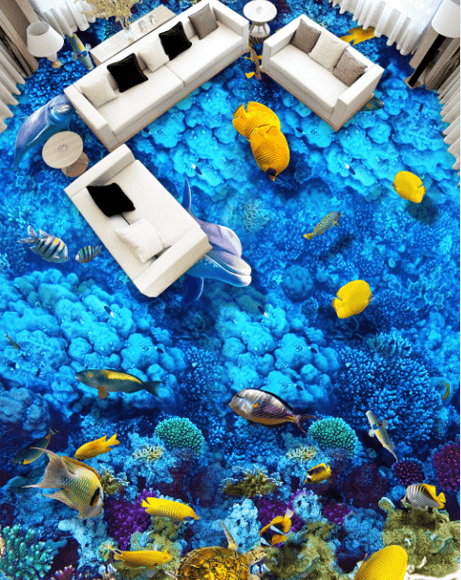 3D Blue Sea Bottom Floor Mural Wallpaper AJ Wallpaper 2 