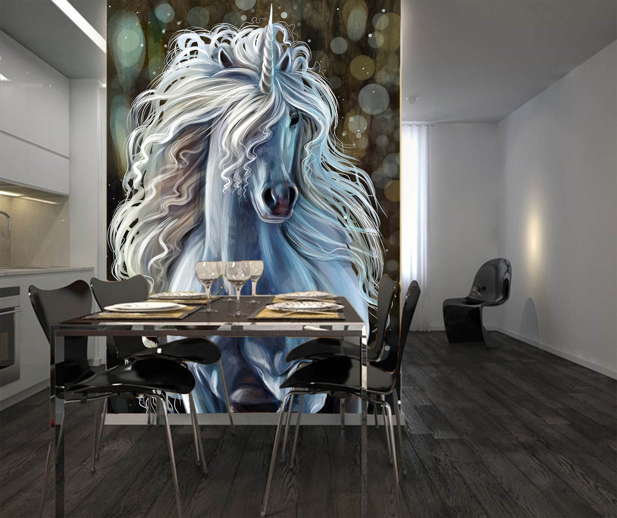 3D White Unicorn 123 Wall Murals