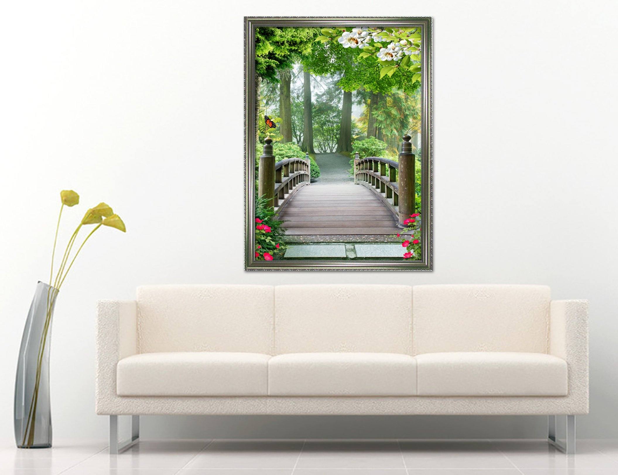 3D Forest Bridge 103 Fake Framed Print Painting Wallpaper AJ Creativity Home 