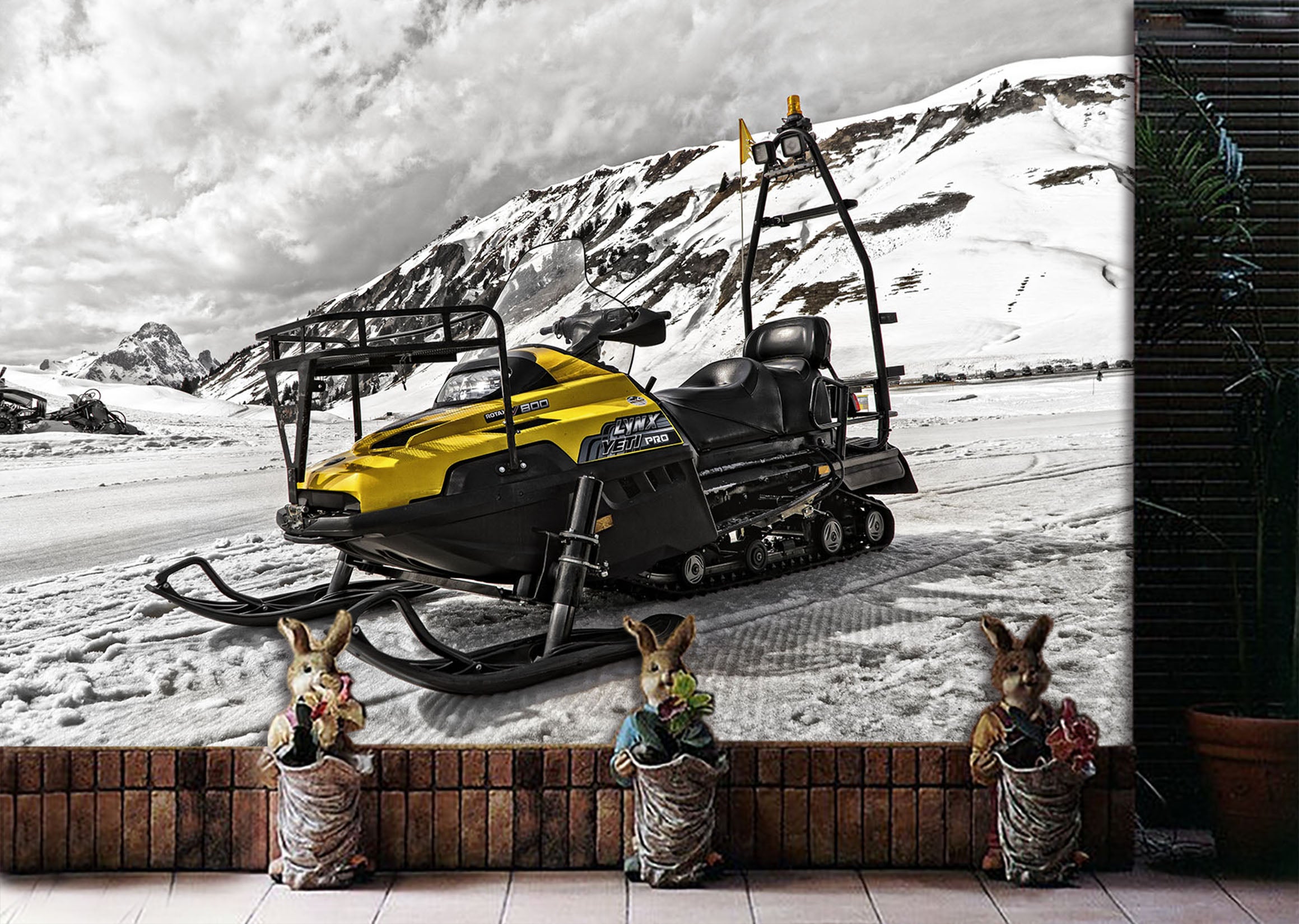 3D Mountain Snow Mobile 136 Vehicle Wall Murals