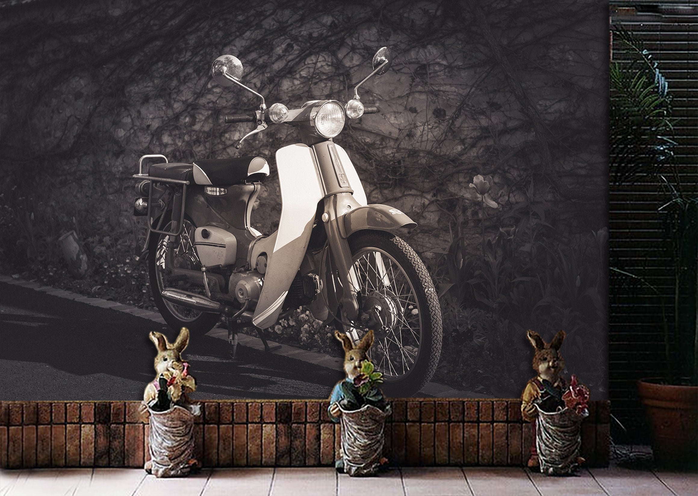 3D White Motorcycle 079 Vehicle Wall Murals