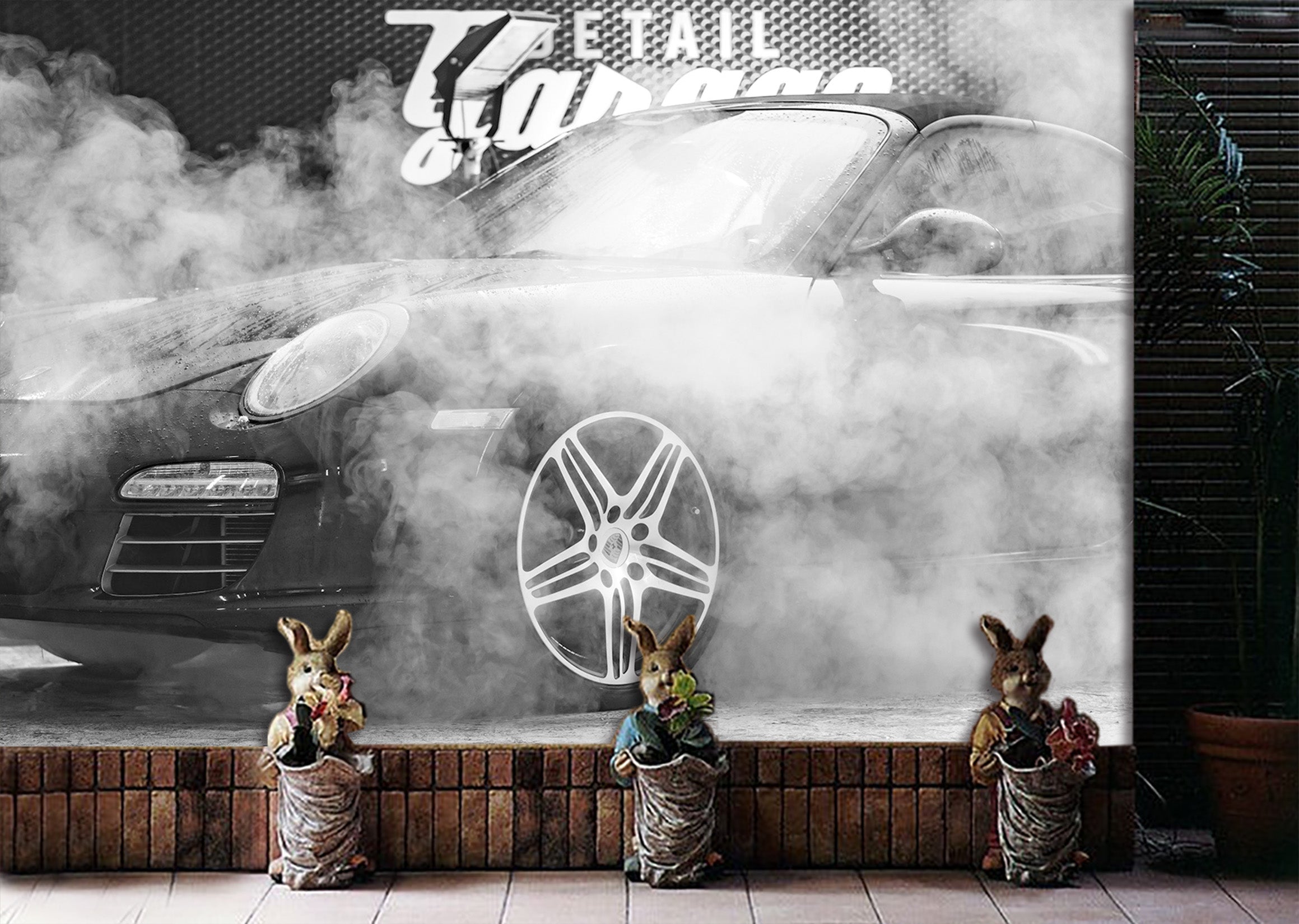 3D White Fog Car 113 Vehicle Wall Murals