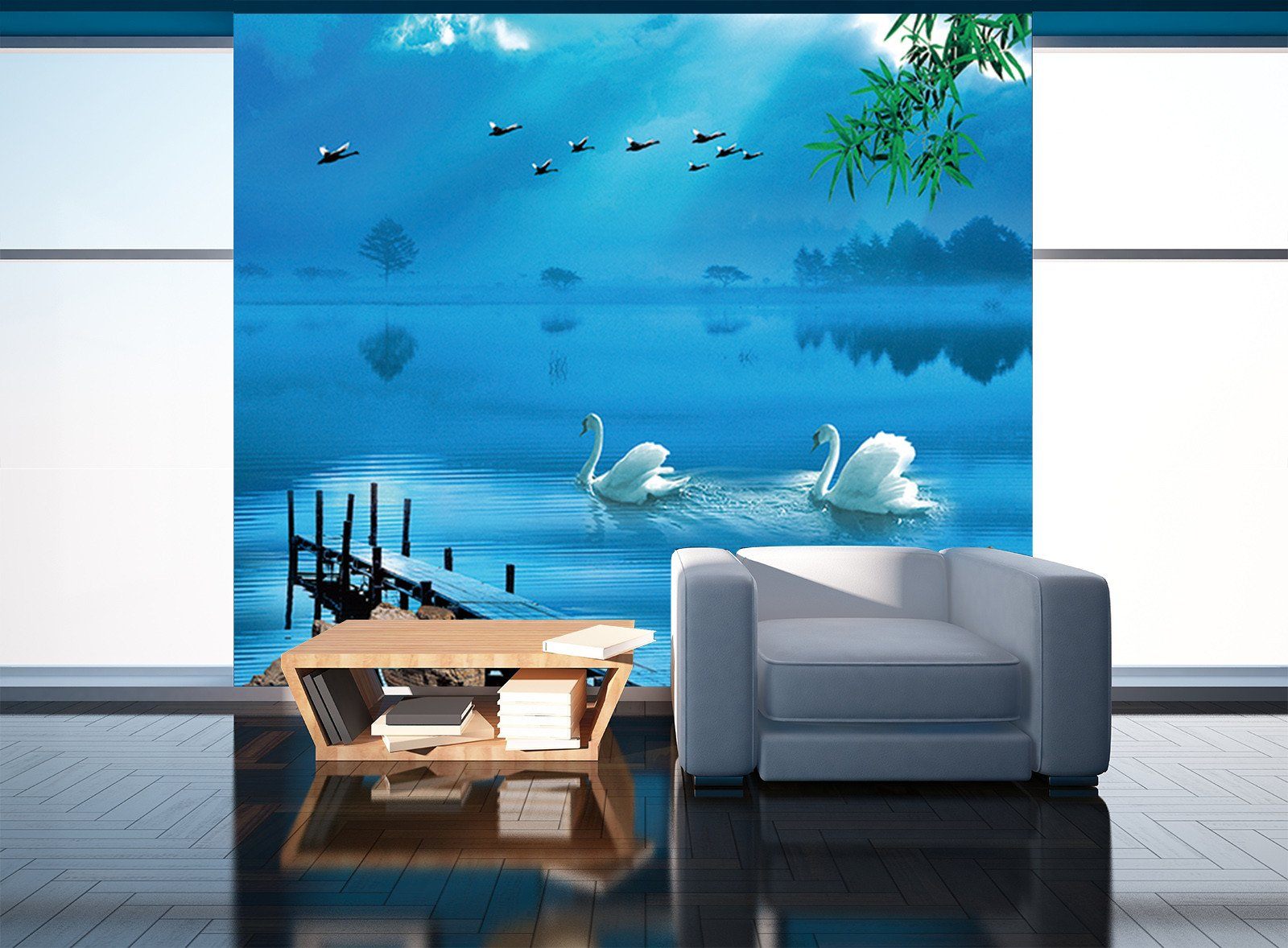 3D Blue Swan Lake 576 Wallpaper AJ Wallpaper 