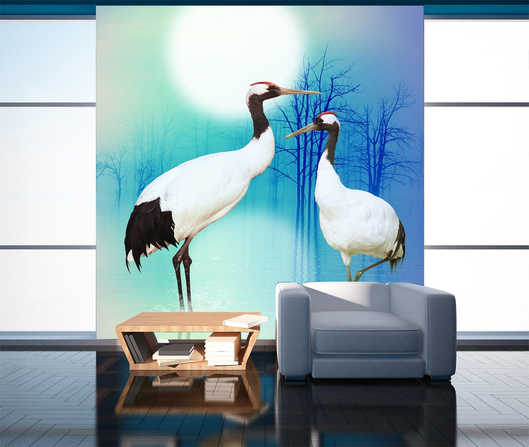 3D Moon White Crane 1089 Wall Murals Wallpaper AJ Wallpaper 2 