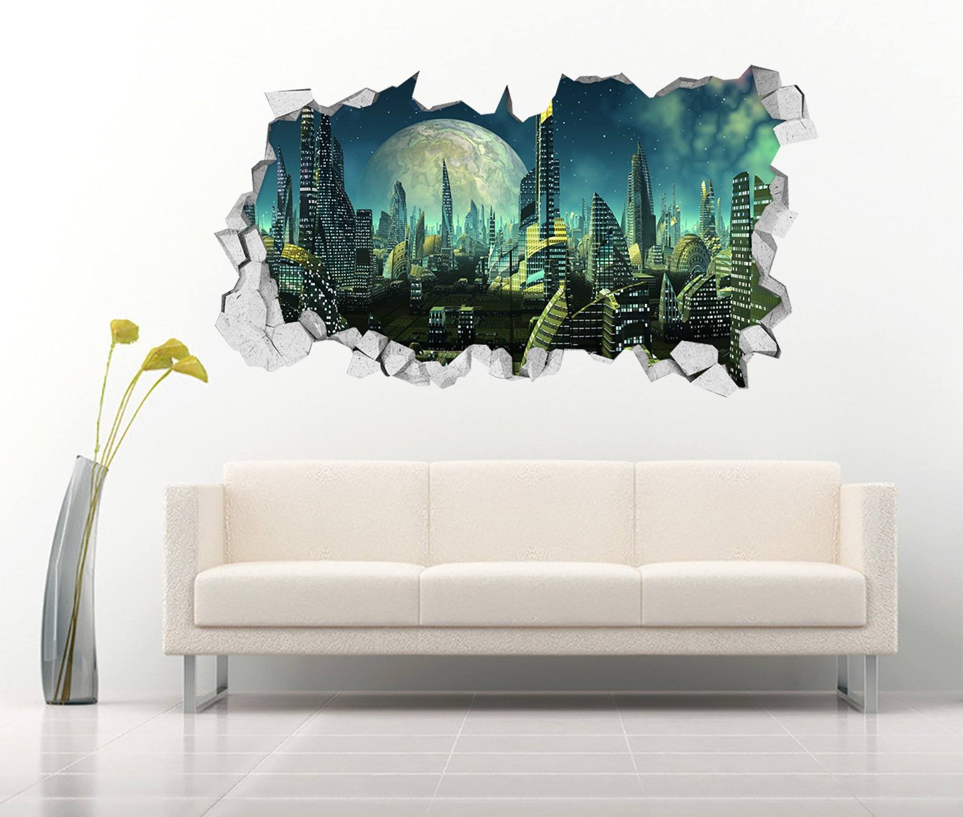 3D Advanced City 402 Broken Wall Murals Wallpaper AJ Wallpaper 