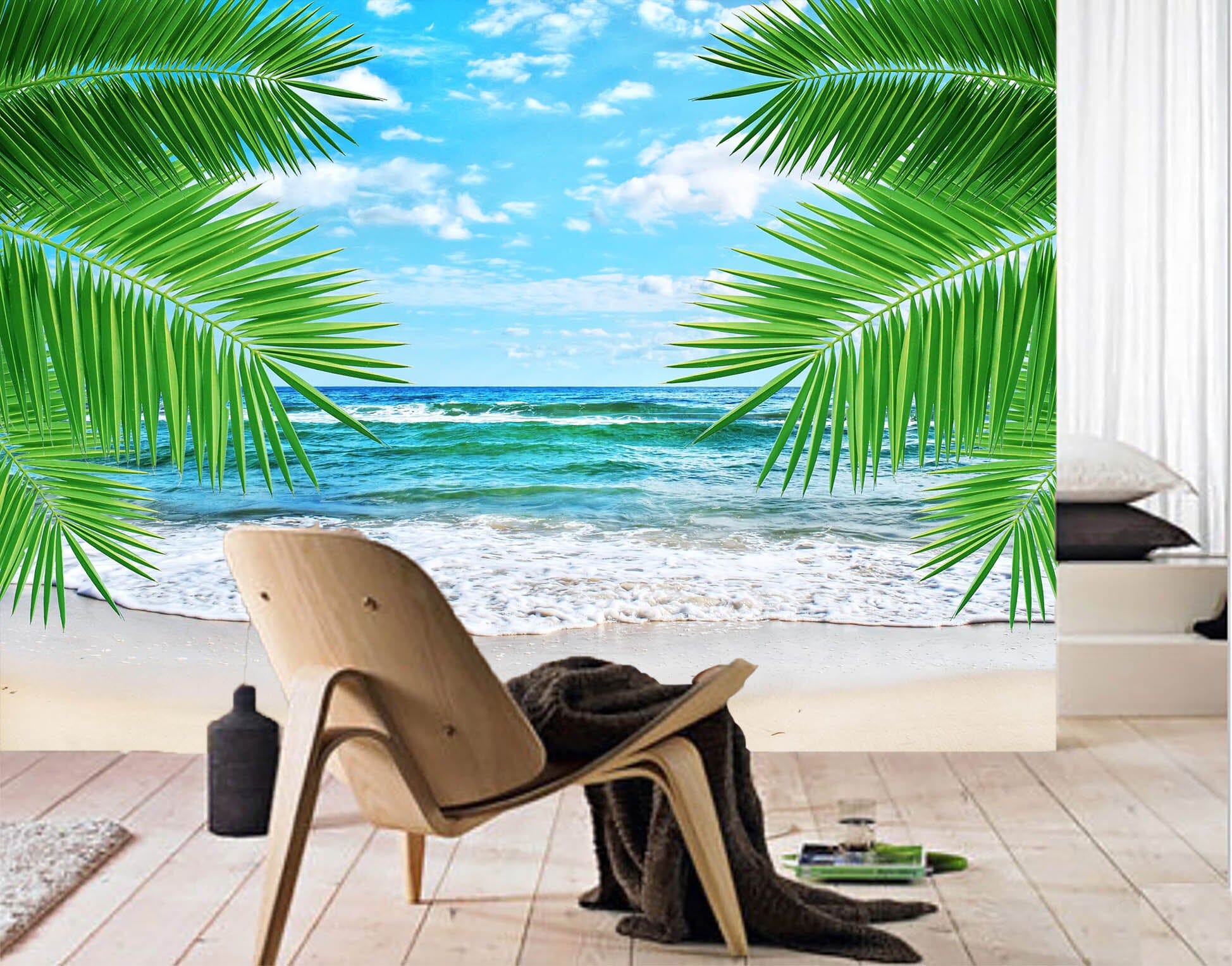 3D Sea Beach Coconut Tree 34 Wall Murals Wallpaper AJ Wallpaper 2 
