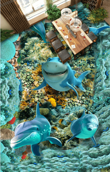 3D Lovely Dolphins Floor Mural Wallpaper AJ Wallpaper 2 
