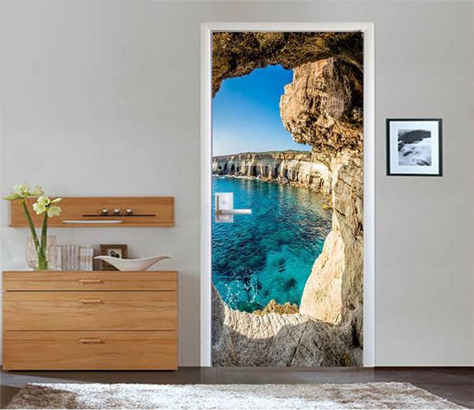 3D bridge cave clear water door mural Wallpaper AJ Wallpaper 