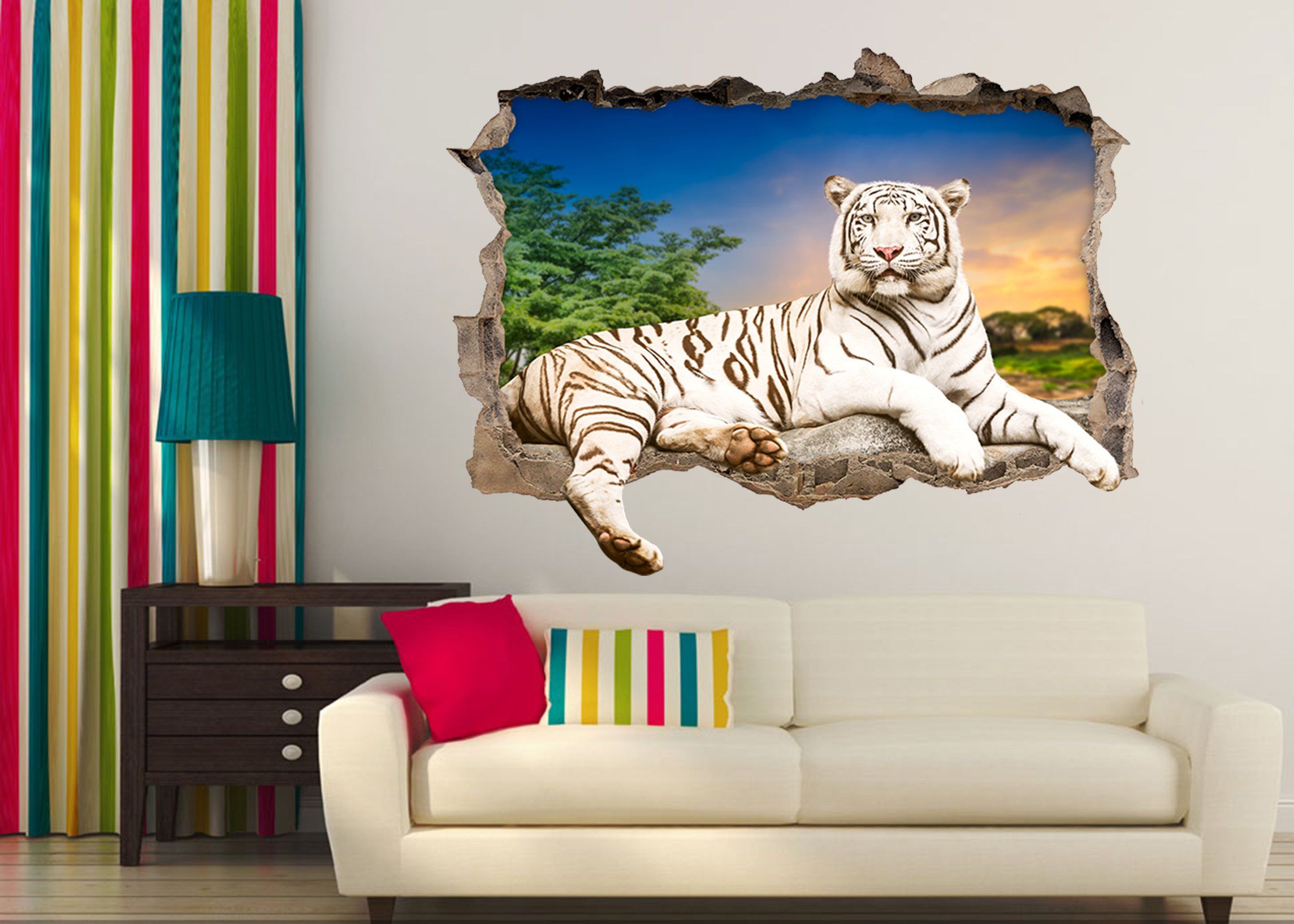 3D Sunset Tiger 157 Broken Wall Murals Wallpaper AJ Wallpaper 