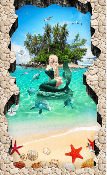 3D Beach Mermaid Floor Mural Wallpaper AJ Wallpaper 2 