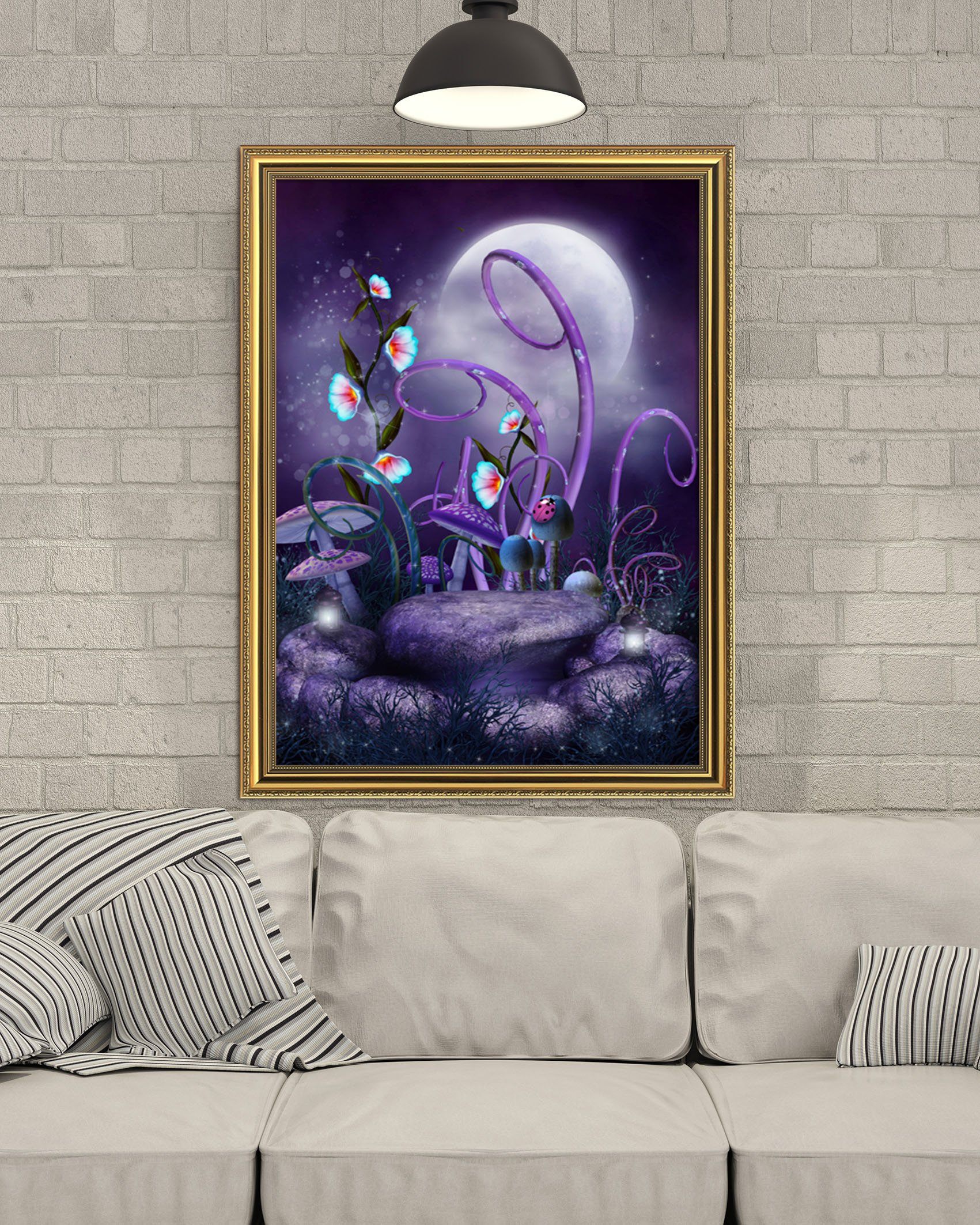 3D Moon Mushrooms 127 Fake Framed Print Painting Wallpaper AJ Creativity Home 