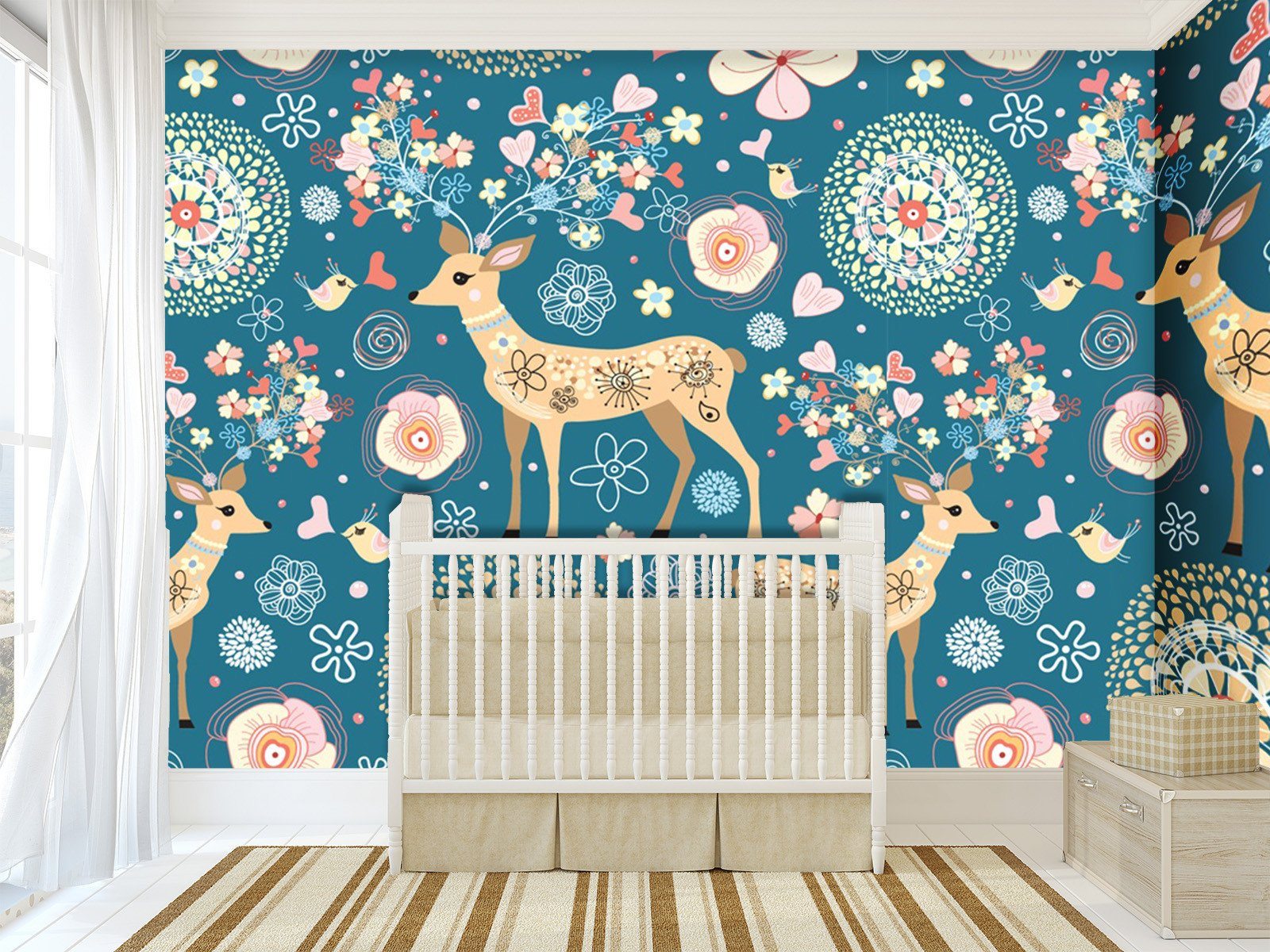 3D Flower Deer 798 Wallpaper AJ Wallpaper 