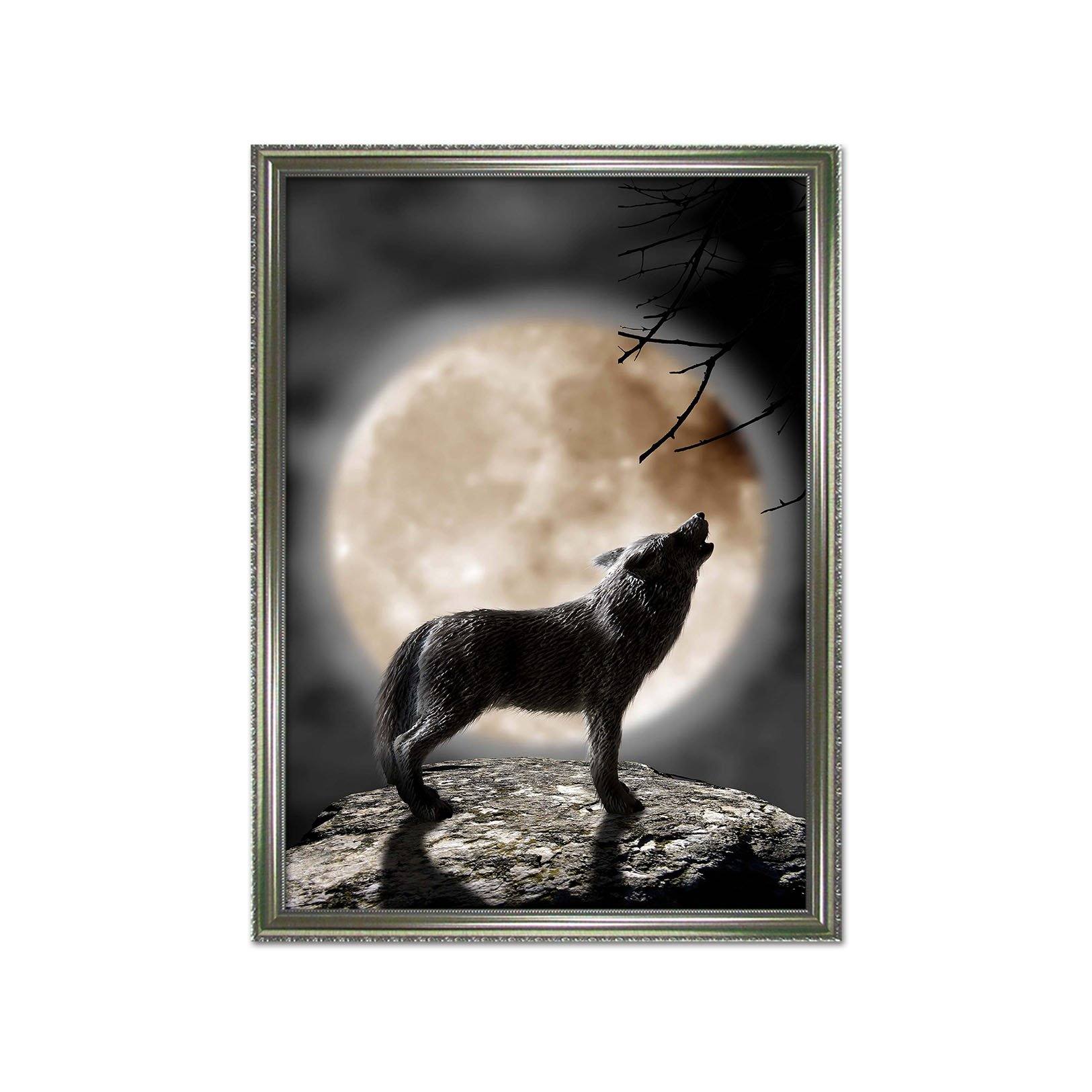 3D Wolf Calling 054 Fake Framed Print Painting Wallpaper AJ Creativity Home 