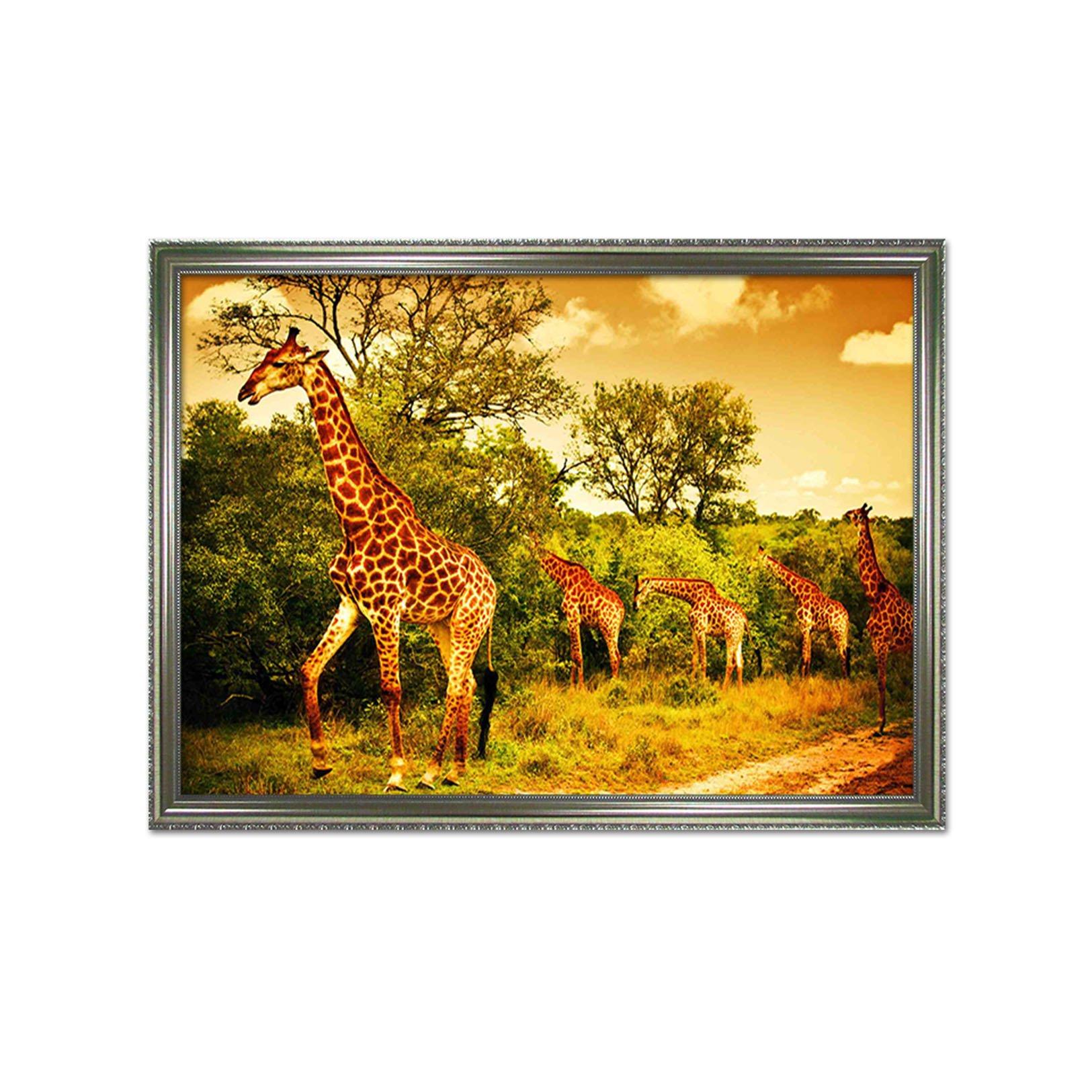 3D Giraffe Eating Leaves 172 Fake Framed Print Painting Wallpaper AJ Creativity Home 