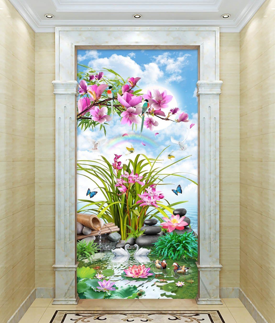 3D Moon Flower Swan 367 Wallpaper AJ Wallpaper 