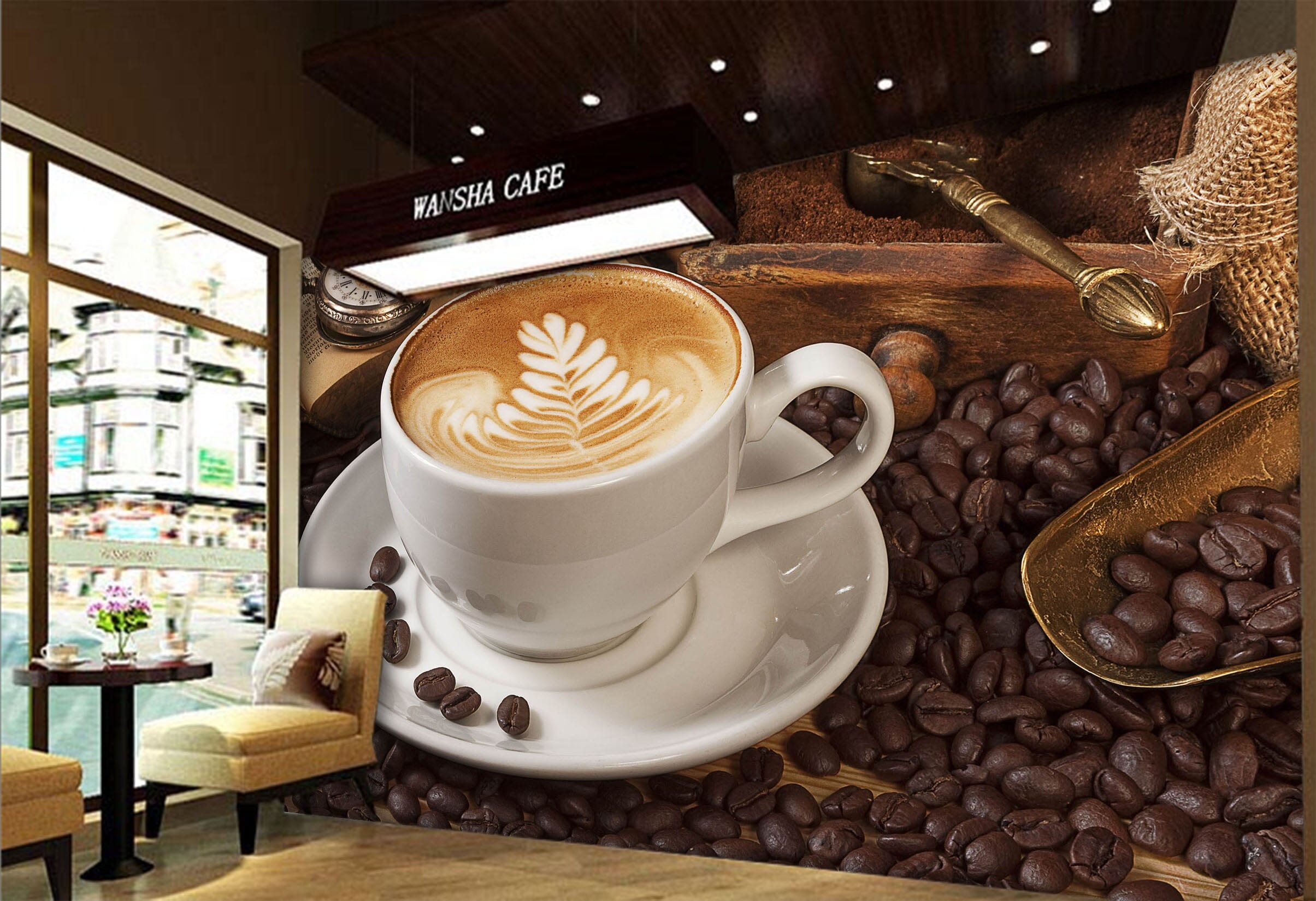 3D Coffee House 256 Wall Murals Wallpaper AJ Wallpaper 2 