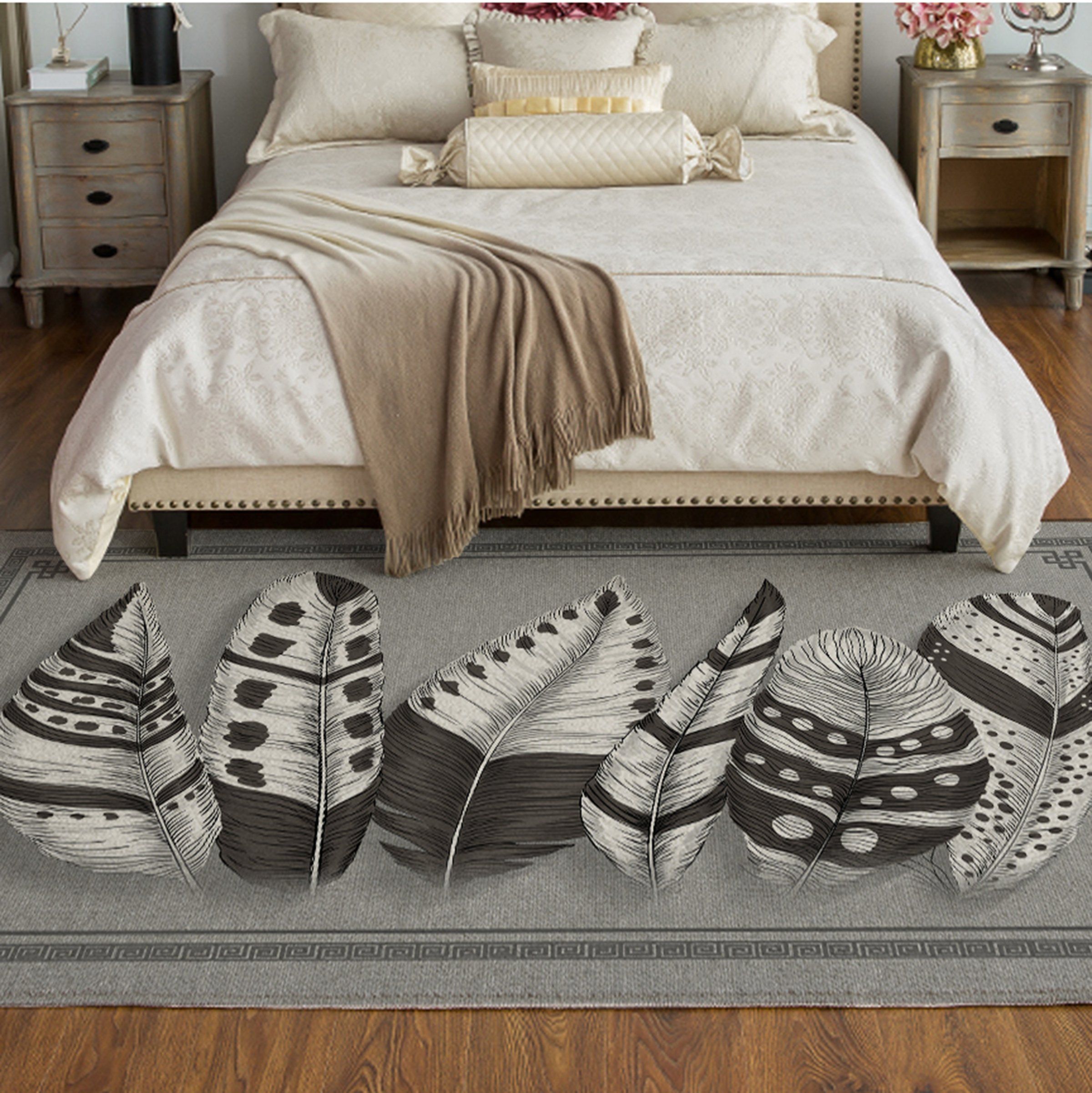 3D Black And White Feather WG456 Non Slip Rug Mat Mat AJ Creativity Home 