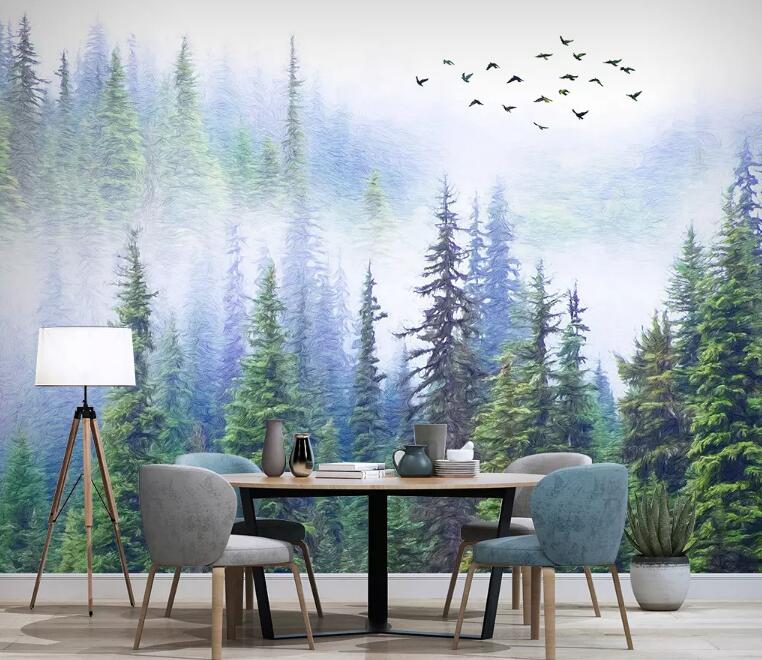 3D Foggy Forest 1102 Wall Murals Wallpaper AJ Wallpaper 2 