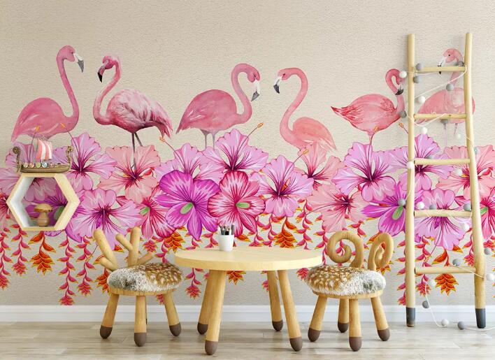 3D Flamingo Flower 095 Wall Murals Wallpaper AJ Wallpaper 2 