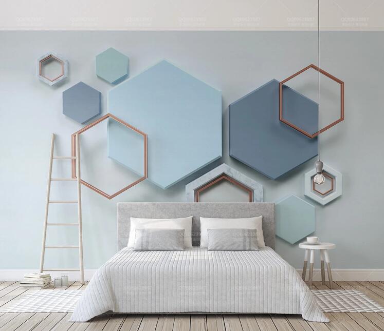 3D Blue Polygon WC114 Wall Murals