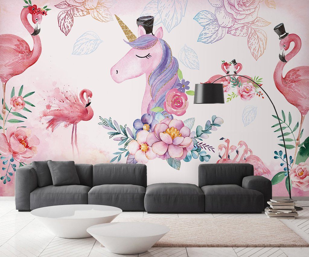 3D Flamingo Unicorn 591 Wall Murals Wallpaper AJ Wallpaper 2 