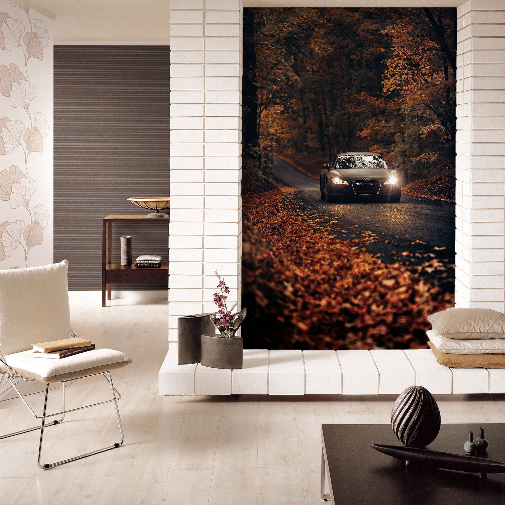 3D Autumn Maple Car 442 Vehicle Wall Murals