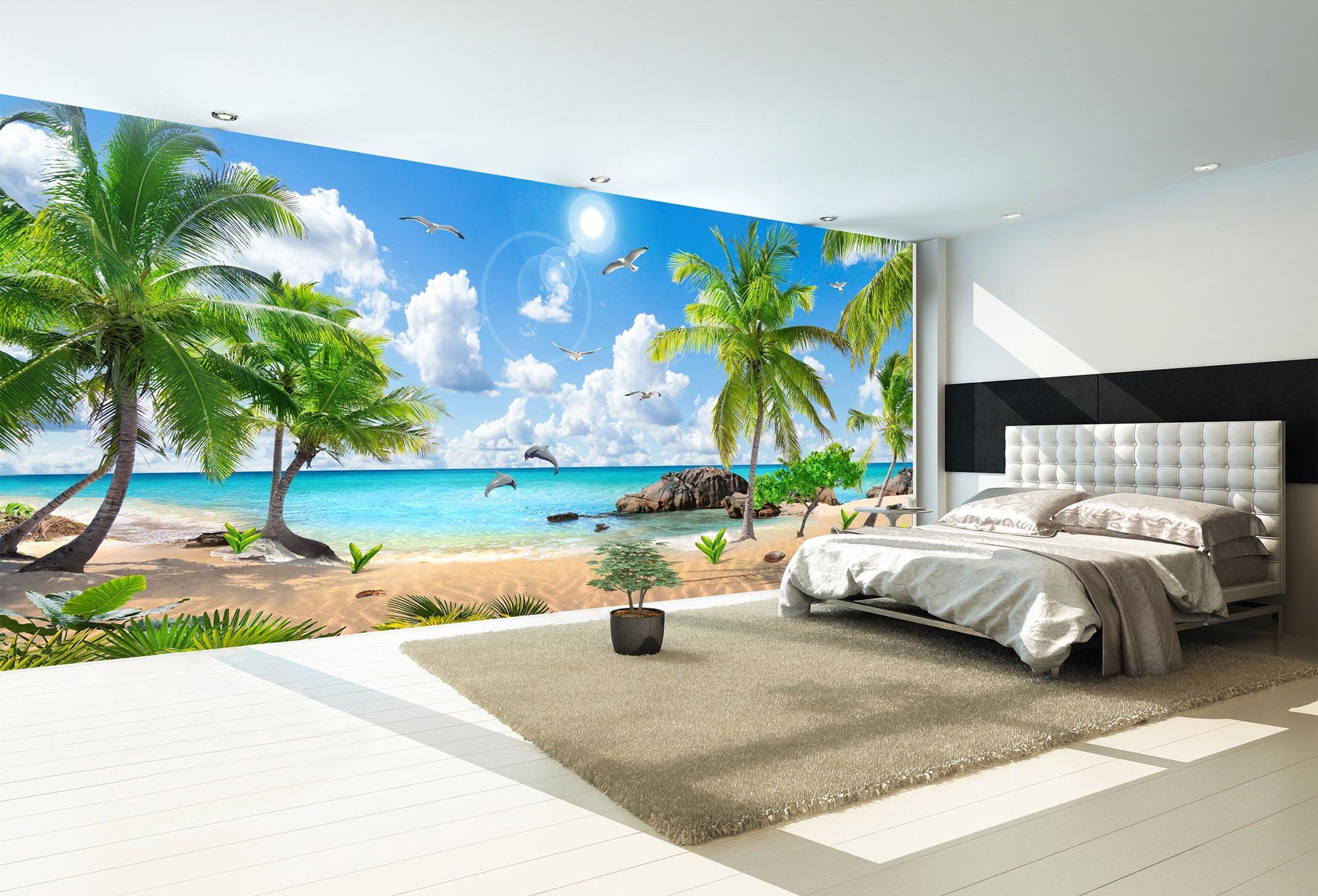 3D Sunny Dolphin Beach 296 Wallpaper AJ Wallpaper 