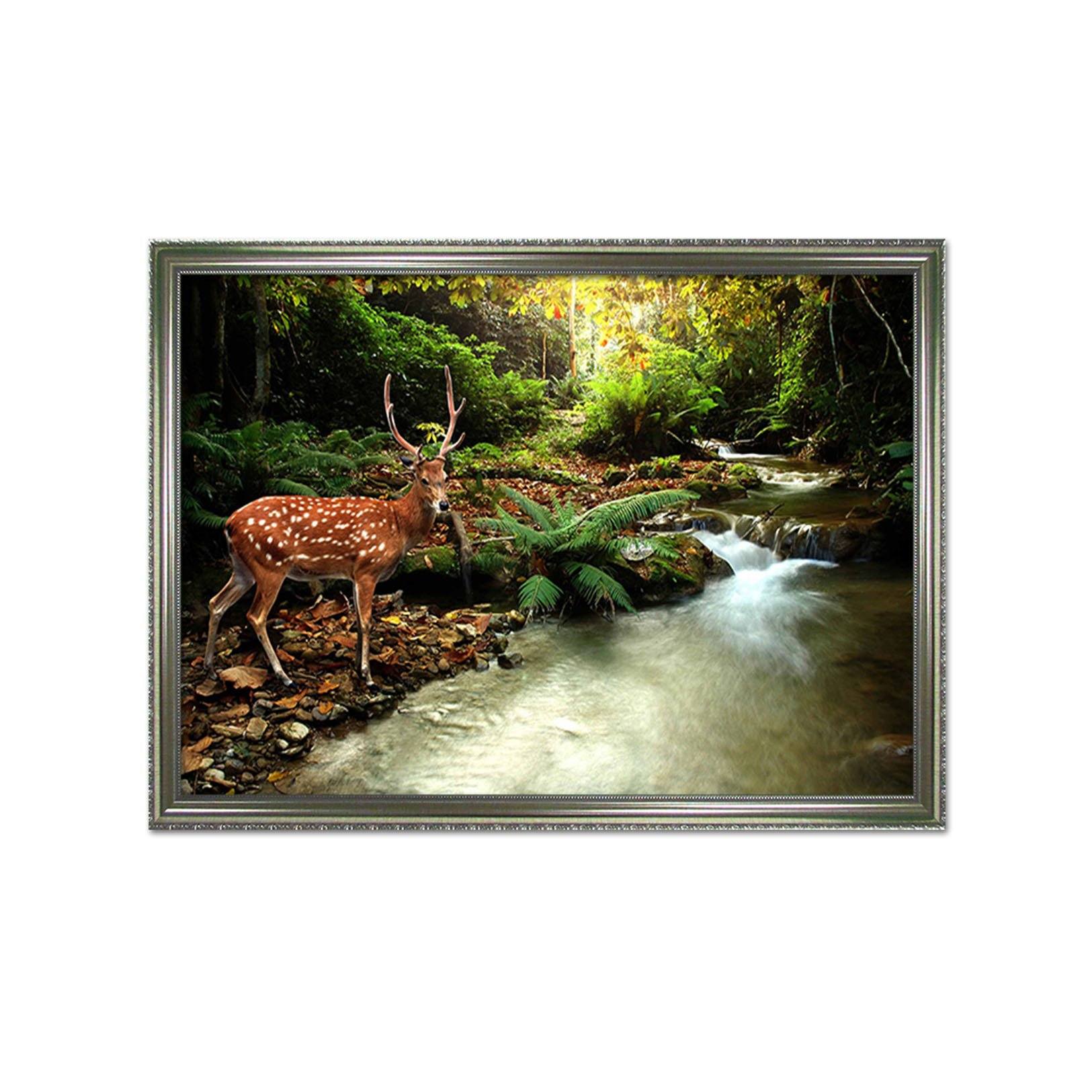 3D Fawn Drinking Water 068 Fake Framed Print Painting Wallpaper AJ Creativity Home 