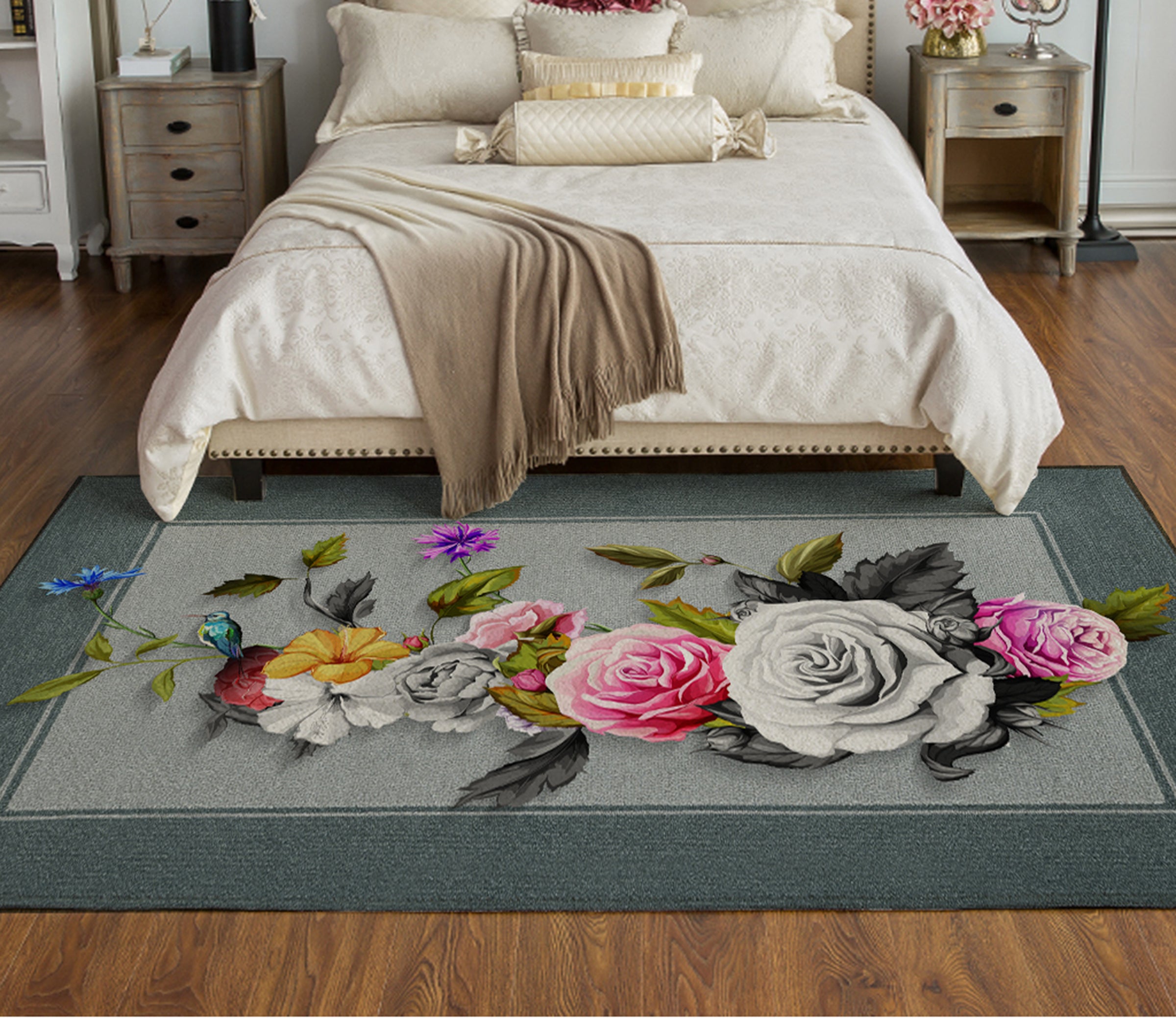 3D Flower Bird WG470 Non Slip Rug Mat Mat AJ Creativity Home 