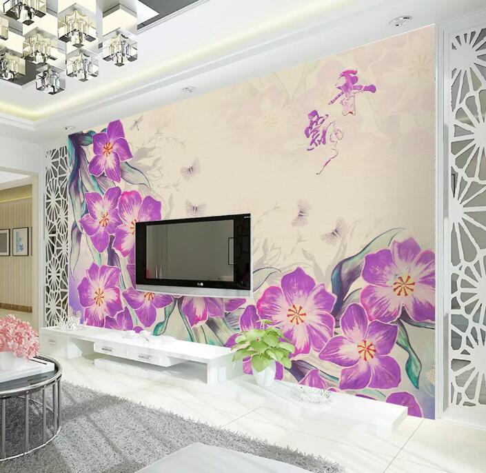 3D Purple Flowers 961 Wall Murals Wallpaper AJ Wallpaper 2 