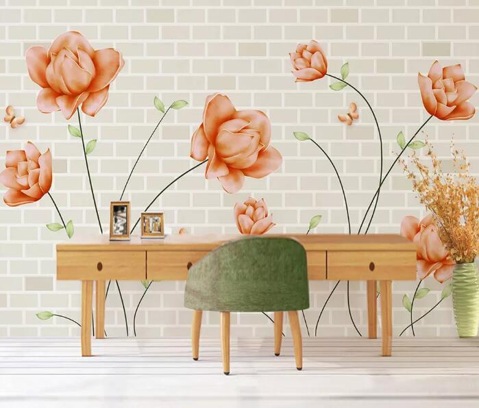 3D Orange Flowers 1076 Wall Murals Wallpaper AJ Wallpaper 2 