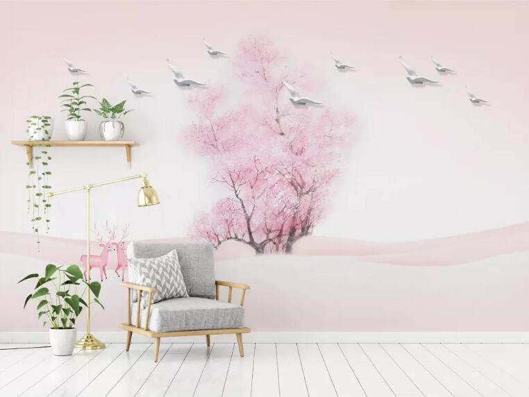 3D Pink Tree 058 Wall Murals Wallpaper AJ Wallpaper 2 