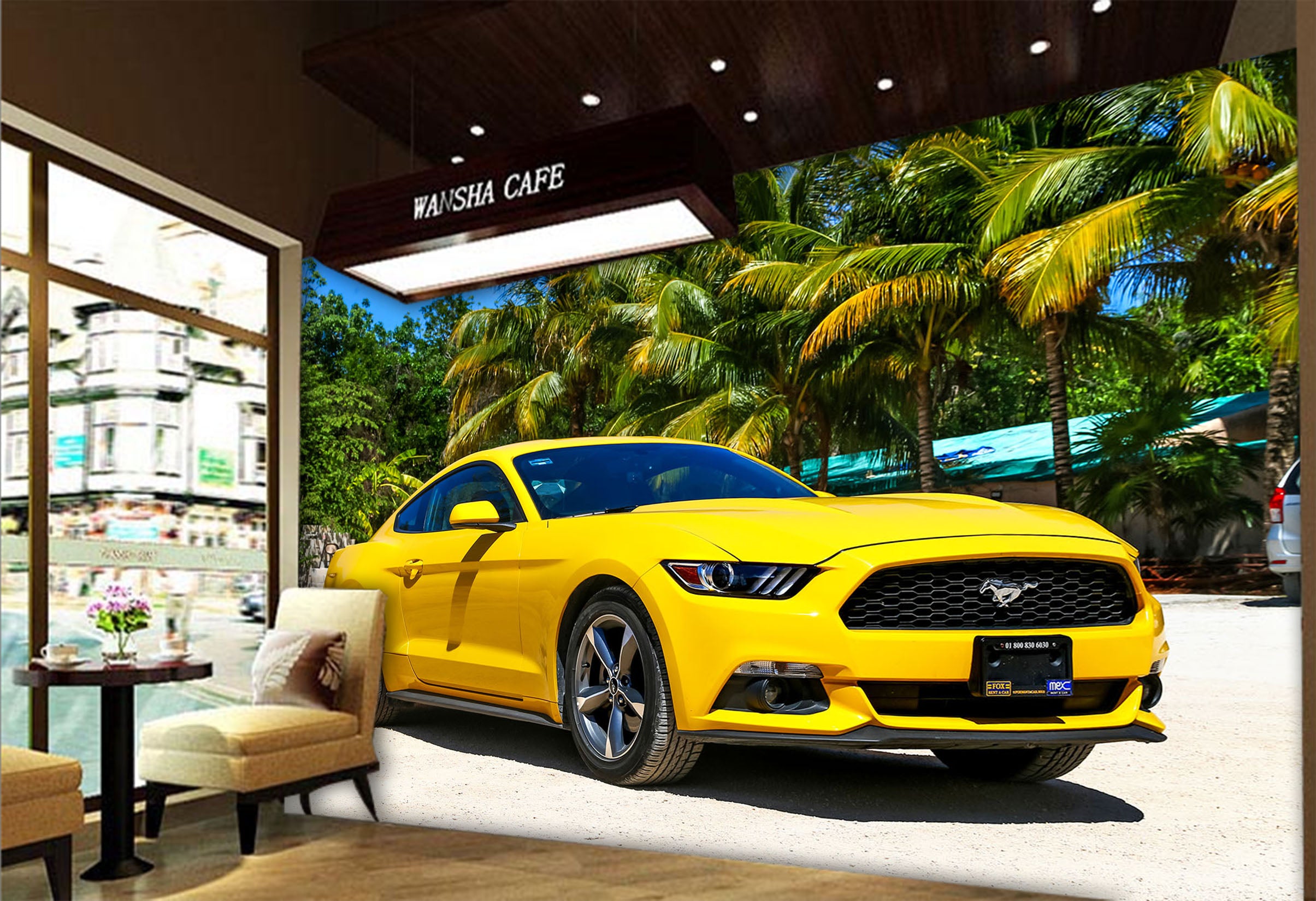 3D Beach Tree Car 356 Vehicle Wall Murals