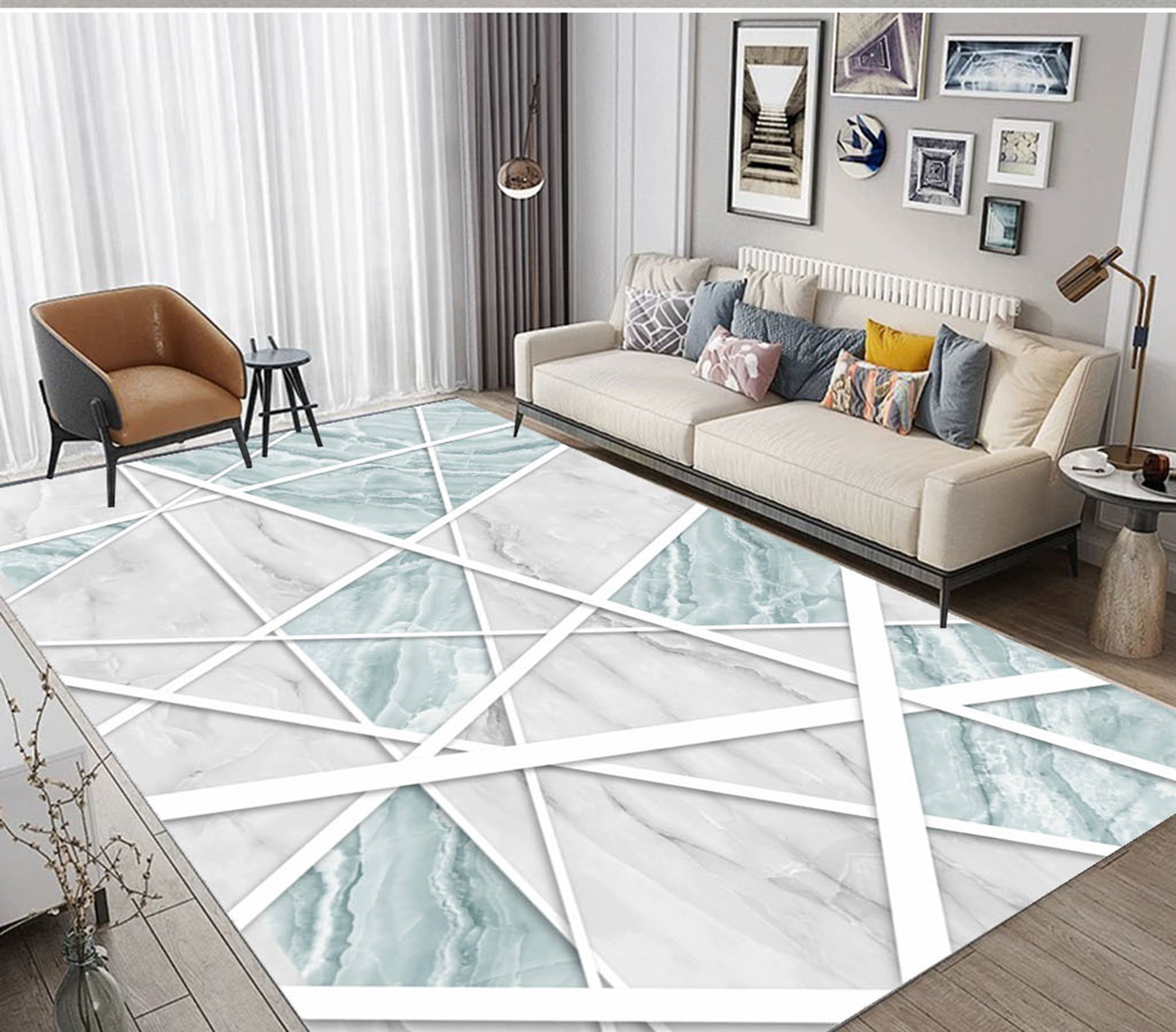 3D Light Blue Geometric Pattern WG484 Non Slip Rug Mat Mat AJ Creativity Home 