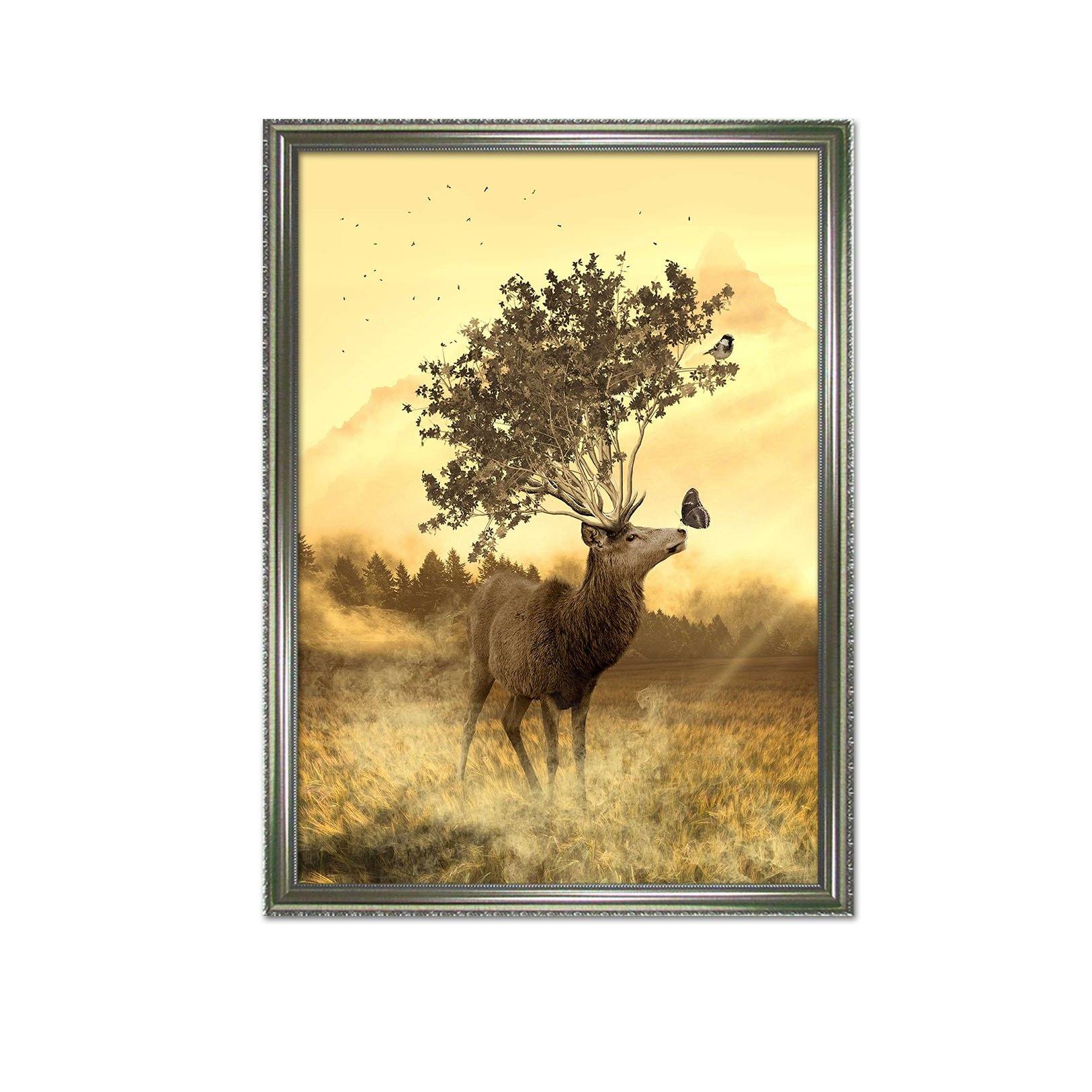 3D Fawn Butterfly 057 Fake Framed Print Painting Wallpaper AJ Creativity Home 
