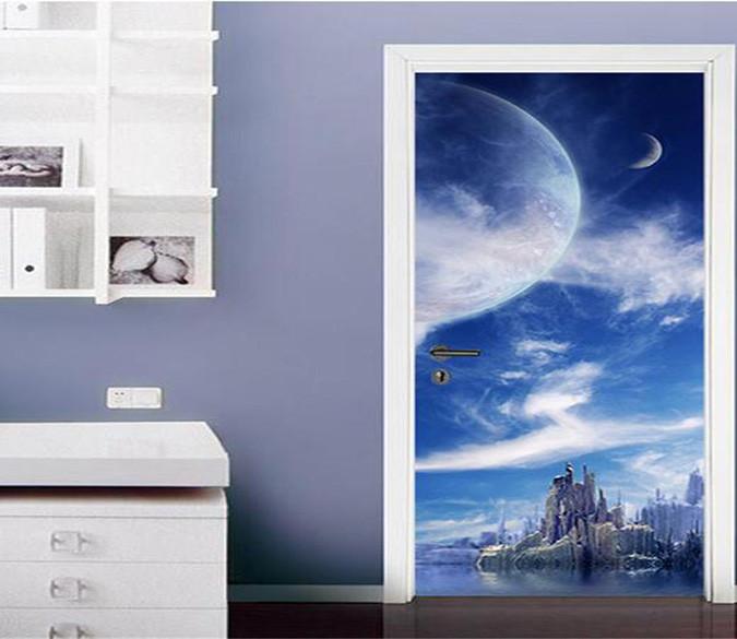 3D clouds and sea view door mural Wallpaper AJ Wallpaper 