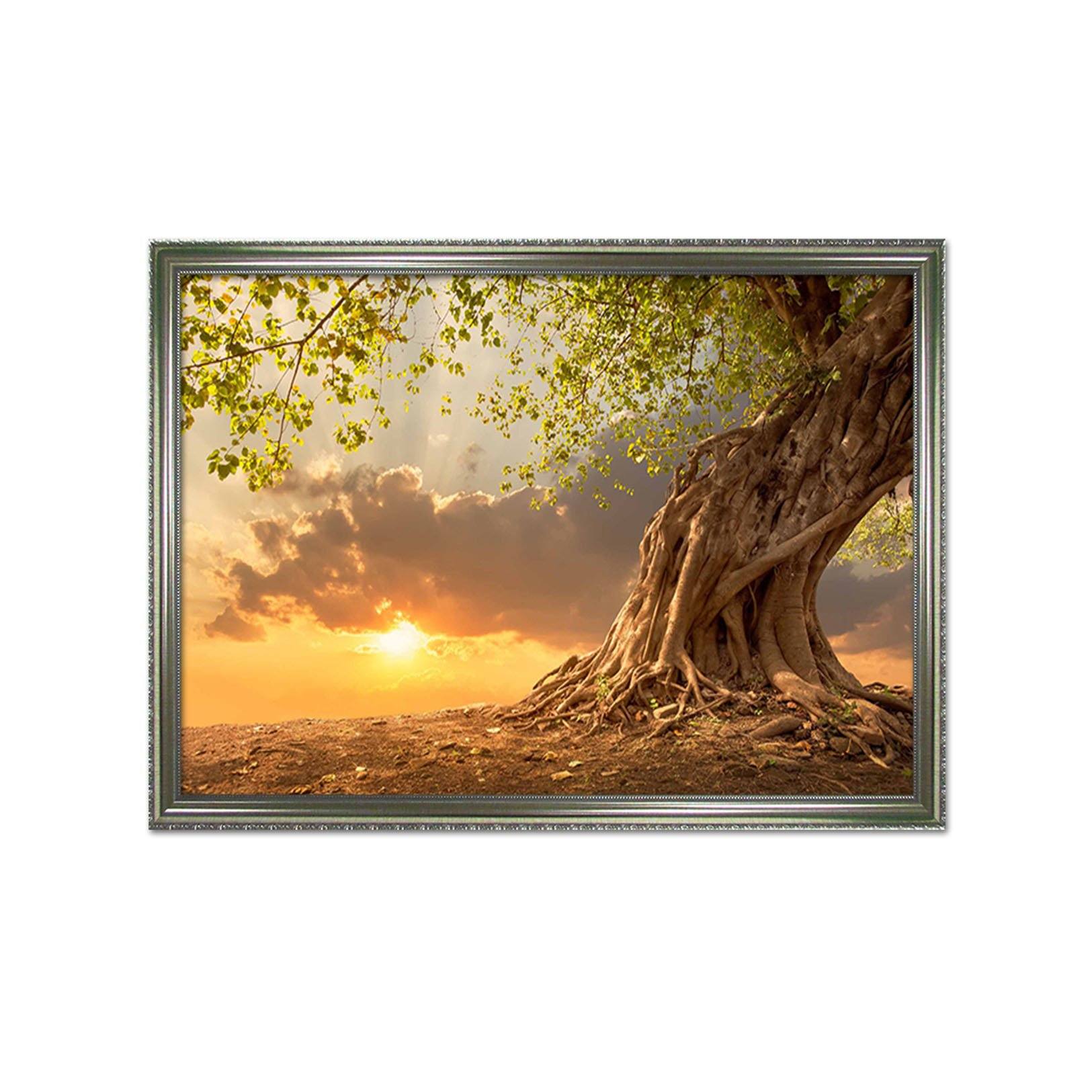 3D Big Tree Sunset 196 Fake Framed Print Painting Wallpaper AJ Creativity Home 