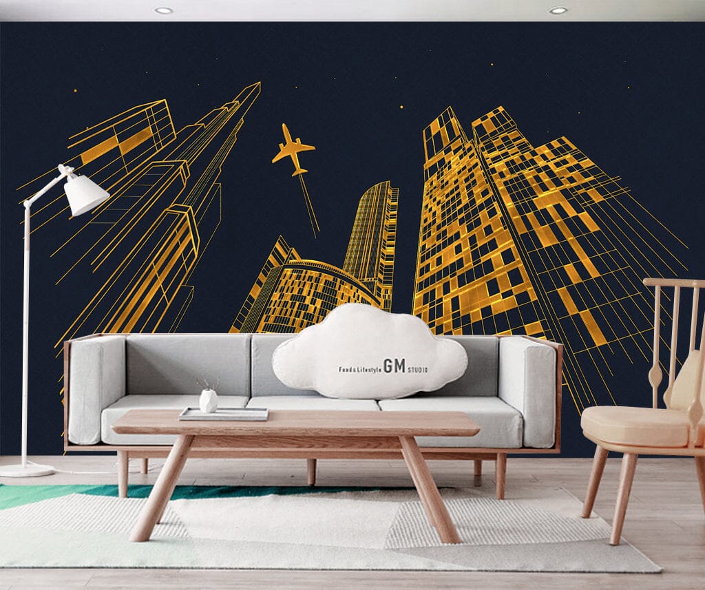 3D Golden Tall Building WC069 Wall Murals Wallpaper AJ Wallpaper 2 