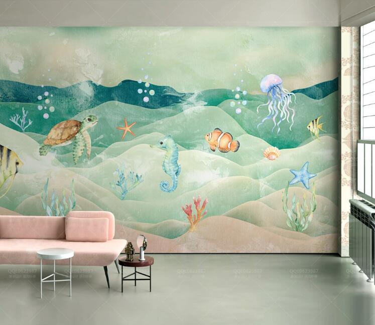 3D Sea Turtle Sea Horse WC206 Wall Murals