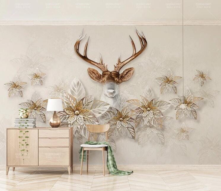 3D Flower Deer WC103 Wall Murals Wallpaper AJ Wallpaper 2 