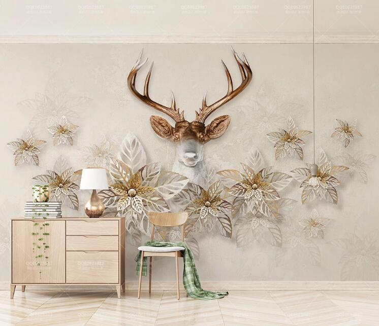3D Flower Deer WC103 Wall Murals