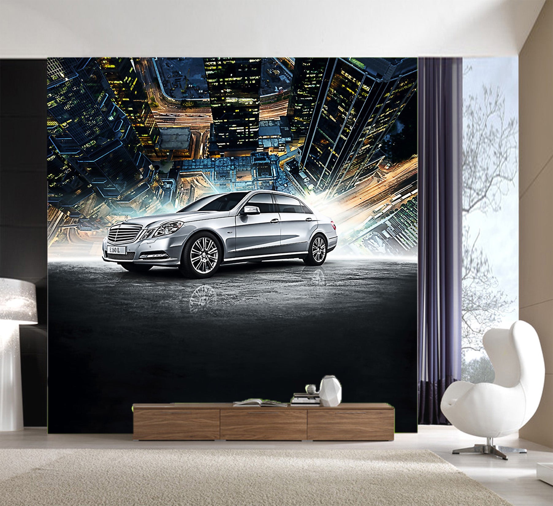 3D Building Silver Car 069 Vehicle Wall Murals