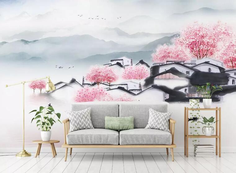 3D Pink Town 089 Wall Murals Wallpaper AJ Wallpaper 2 