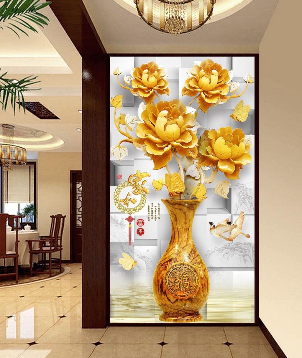 3D Golden Flowers 492 Wall Murals Wallpaper AJ Wallpaper 2 