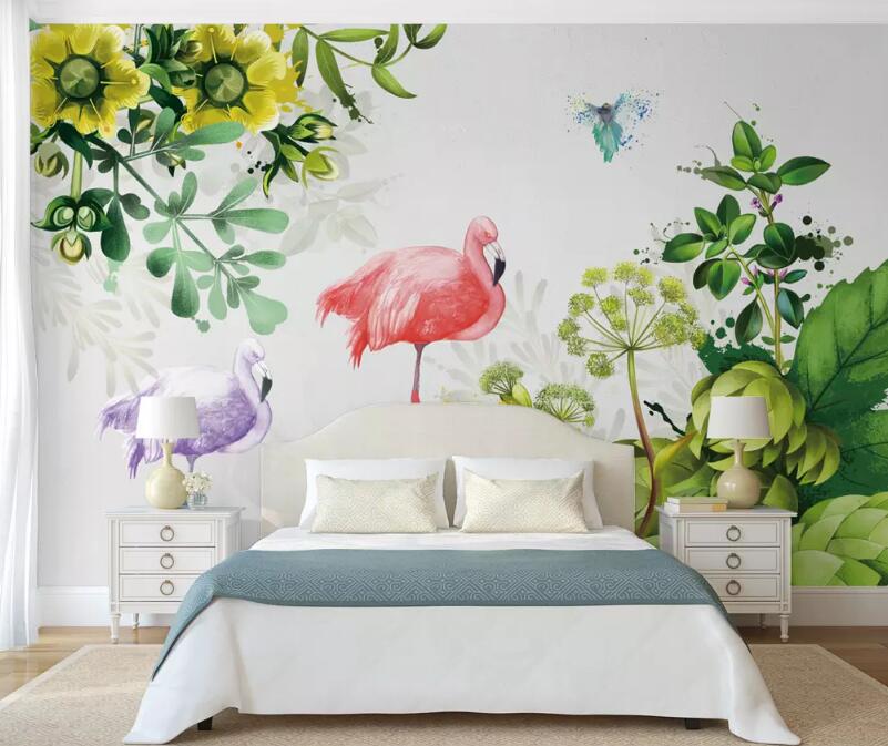 3D Flamingo Plant 081 Wall Murals Wallpaper AJ Wallpaper 2 