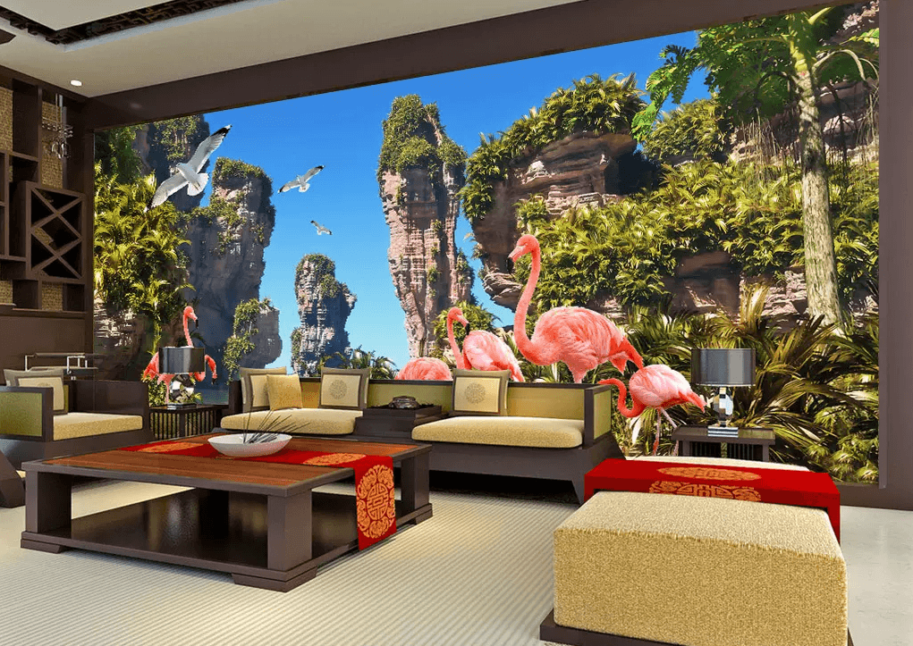 3D Mountain Forest Flamingo 225 Wallpaper AJ Wallpaper 2 
