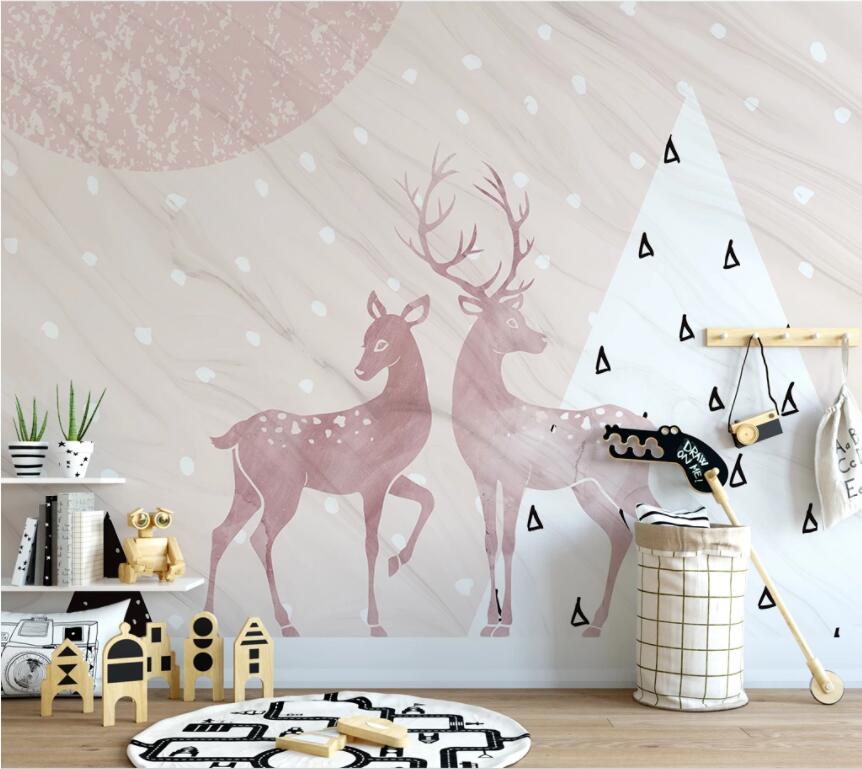 3D Pink Sika Deer WC2641 Wall Murals