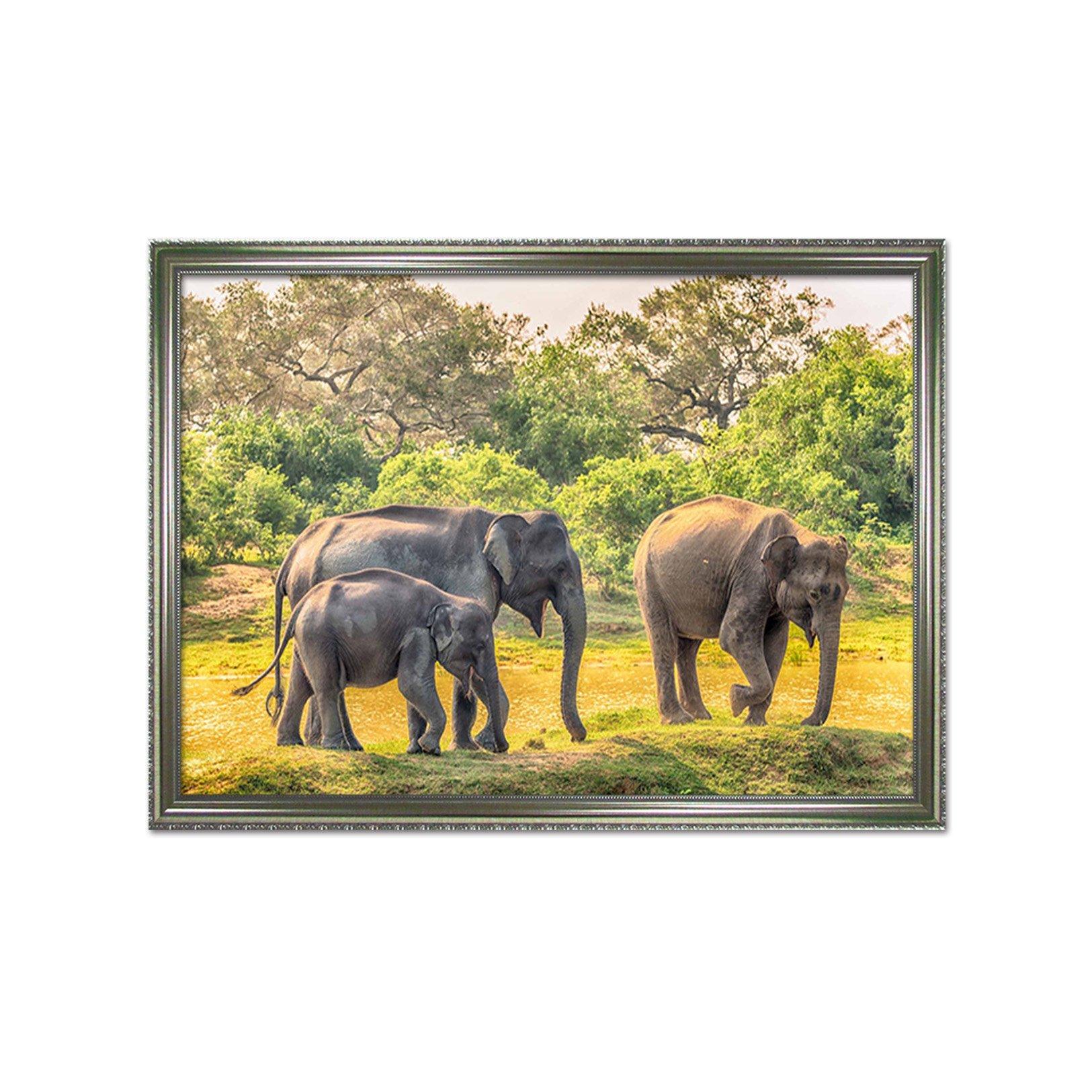 3D Elephant Walking 060 Fake Framed Print Painting Wallpaper AJ Creativity Home 