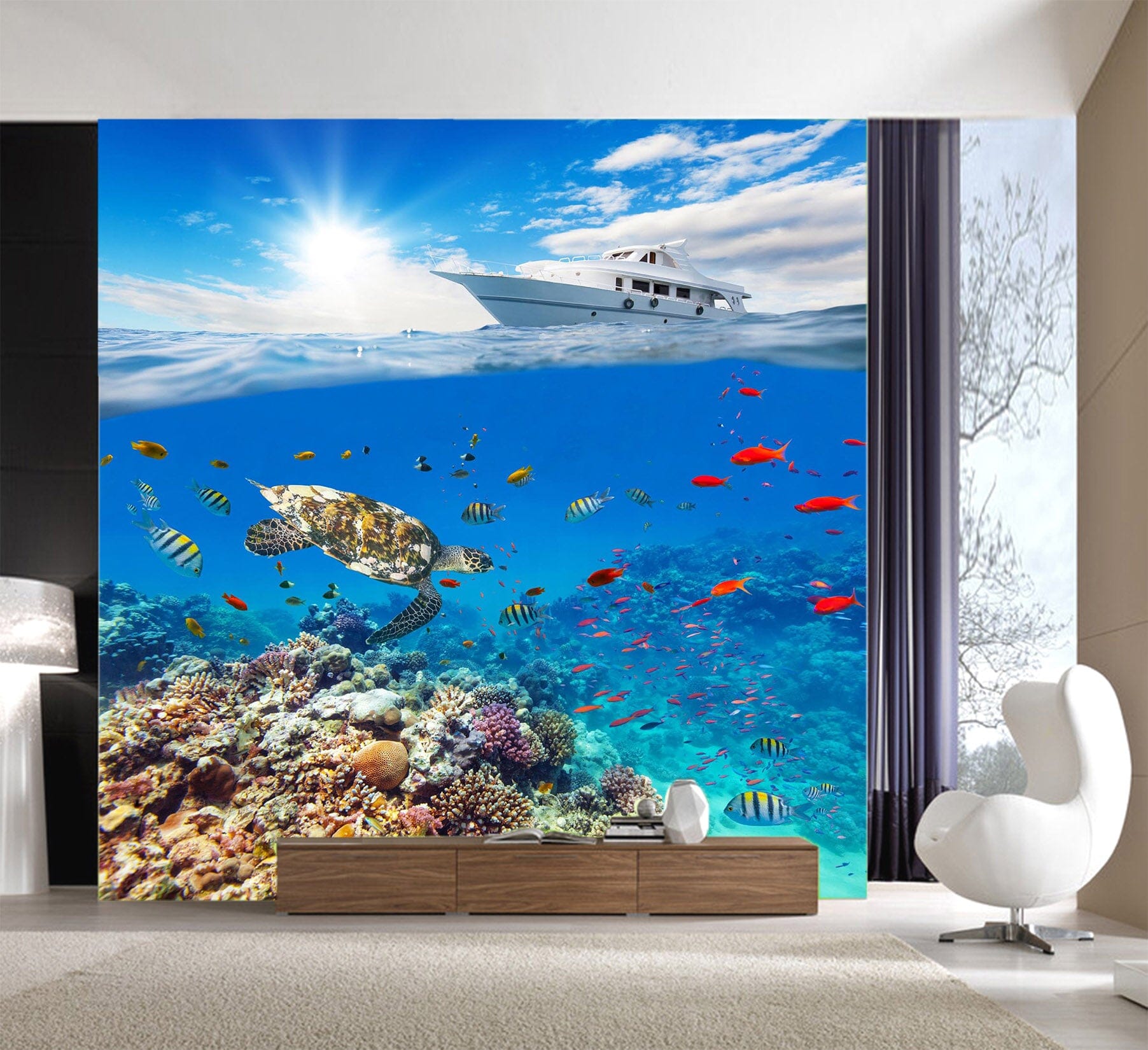 3D Turtle Swimming 1075 Wall Murals Wallpaper AJ Wallpaper 2 